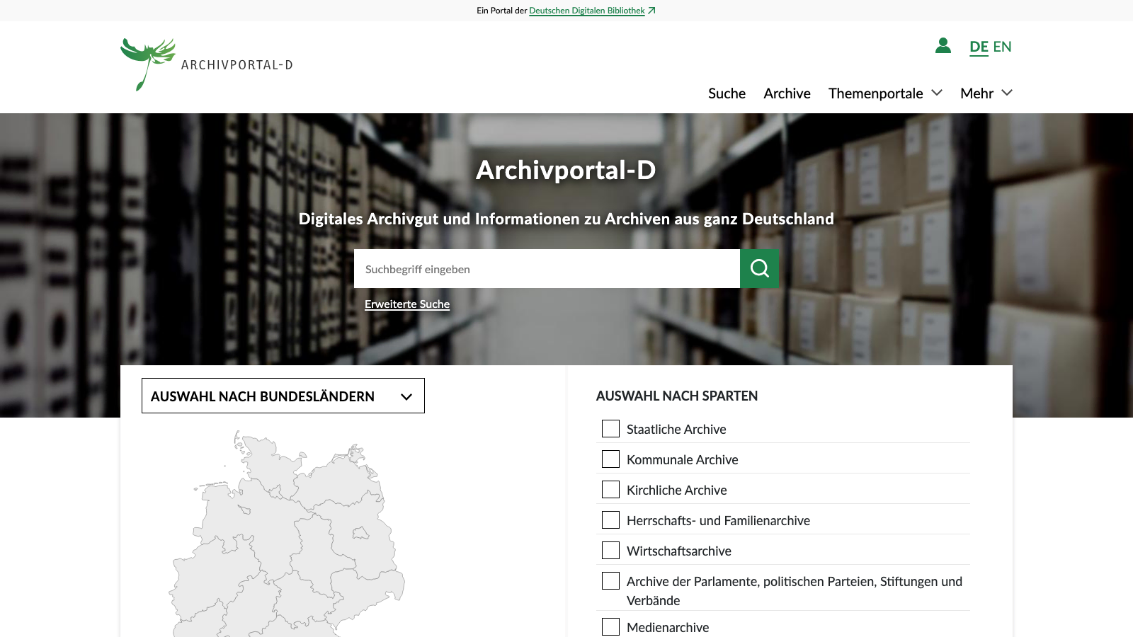 Screenshot of Archivportal