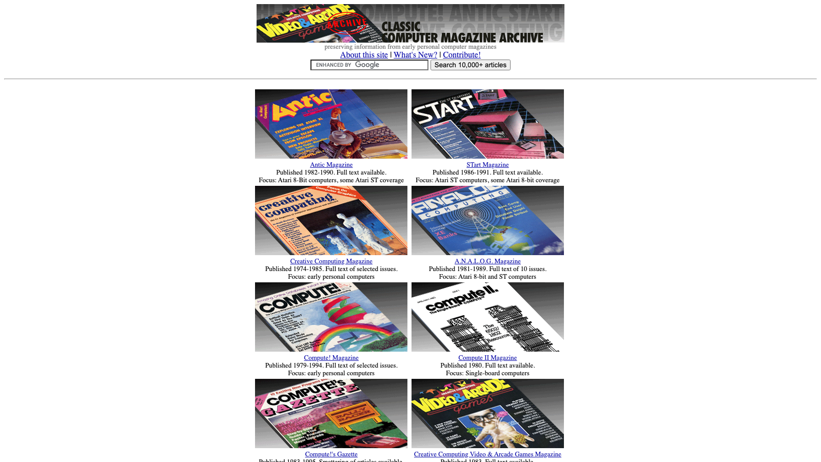 Screenshot of Classic Computer Magazine Archive
