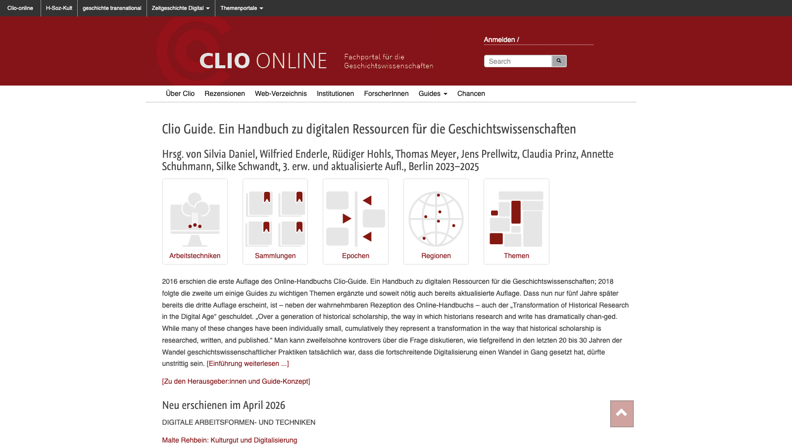 Screenshot of Clio Guide