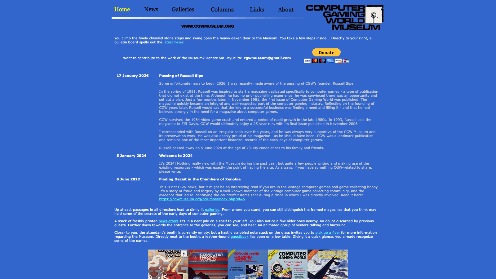 Screenshot of Computer Gaming World Museum