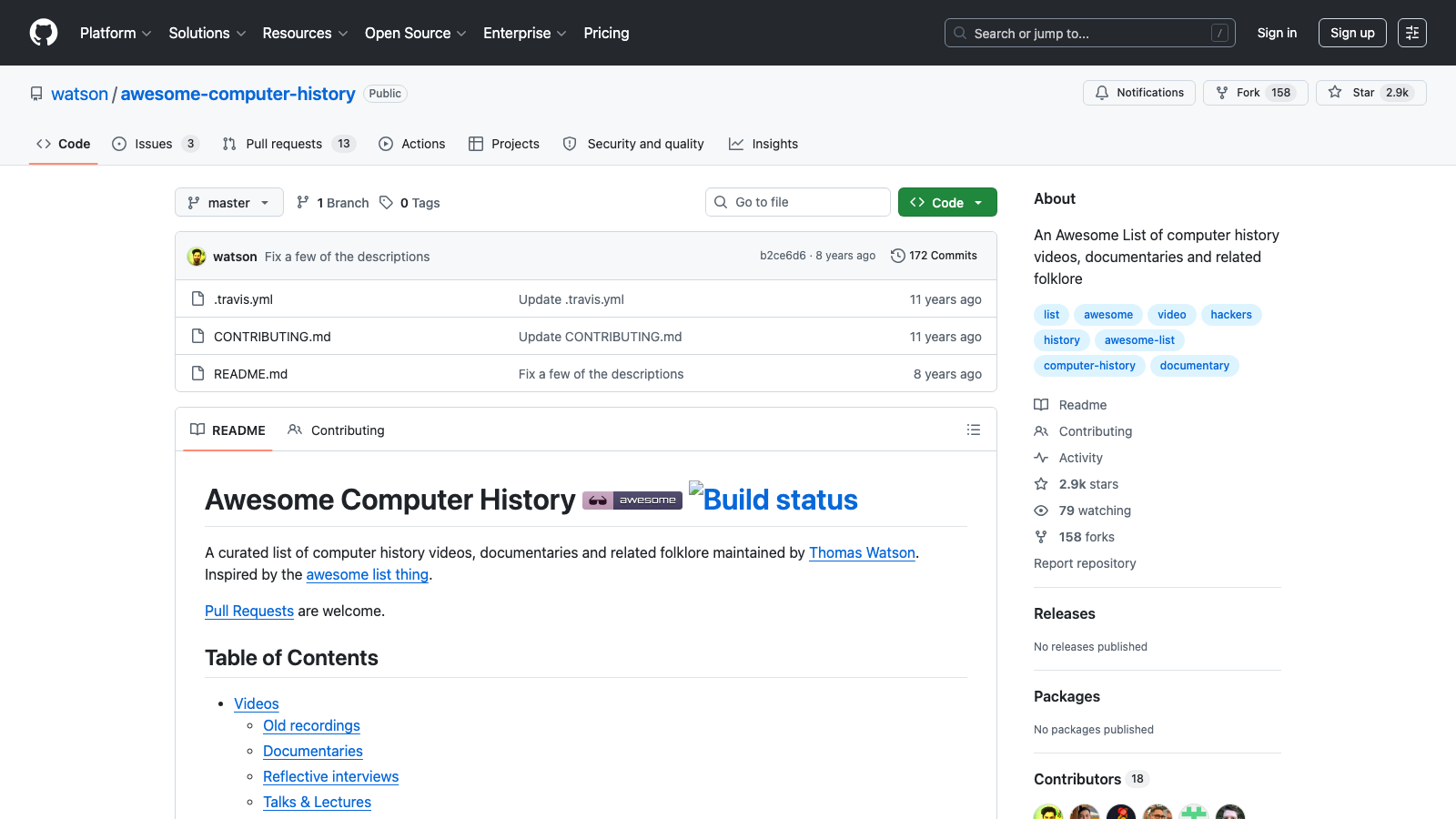 Screenshot of Computer History