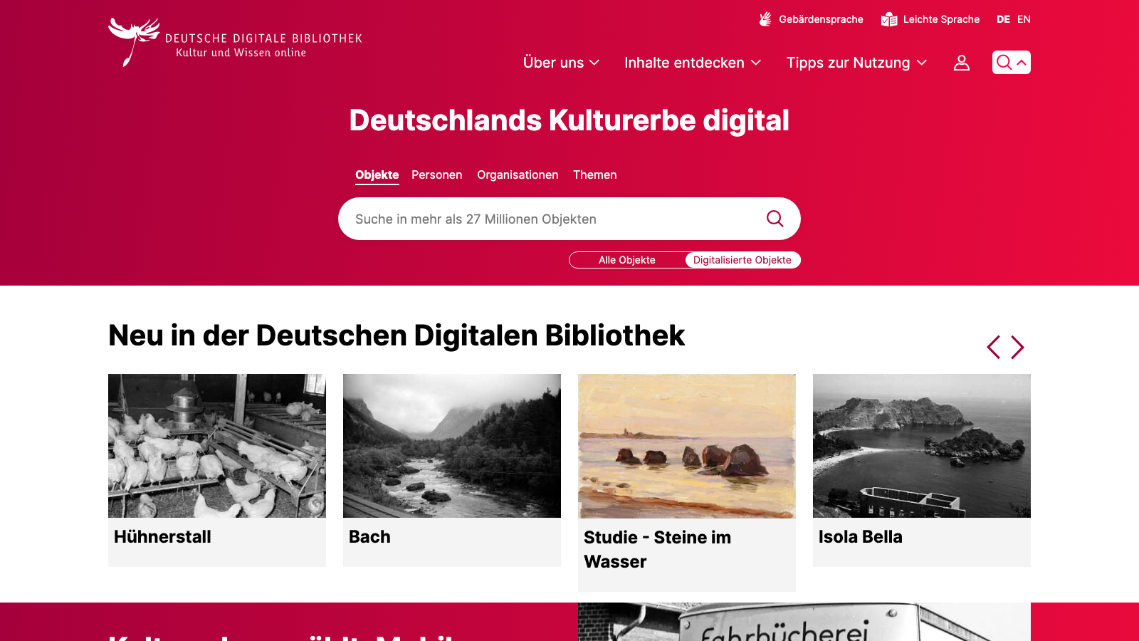 Screenshot of Deutsche Digitale Bibliothek