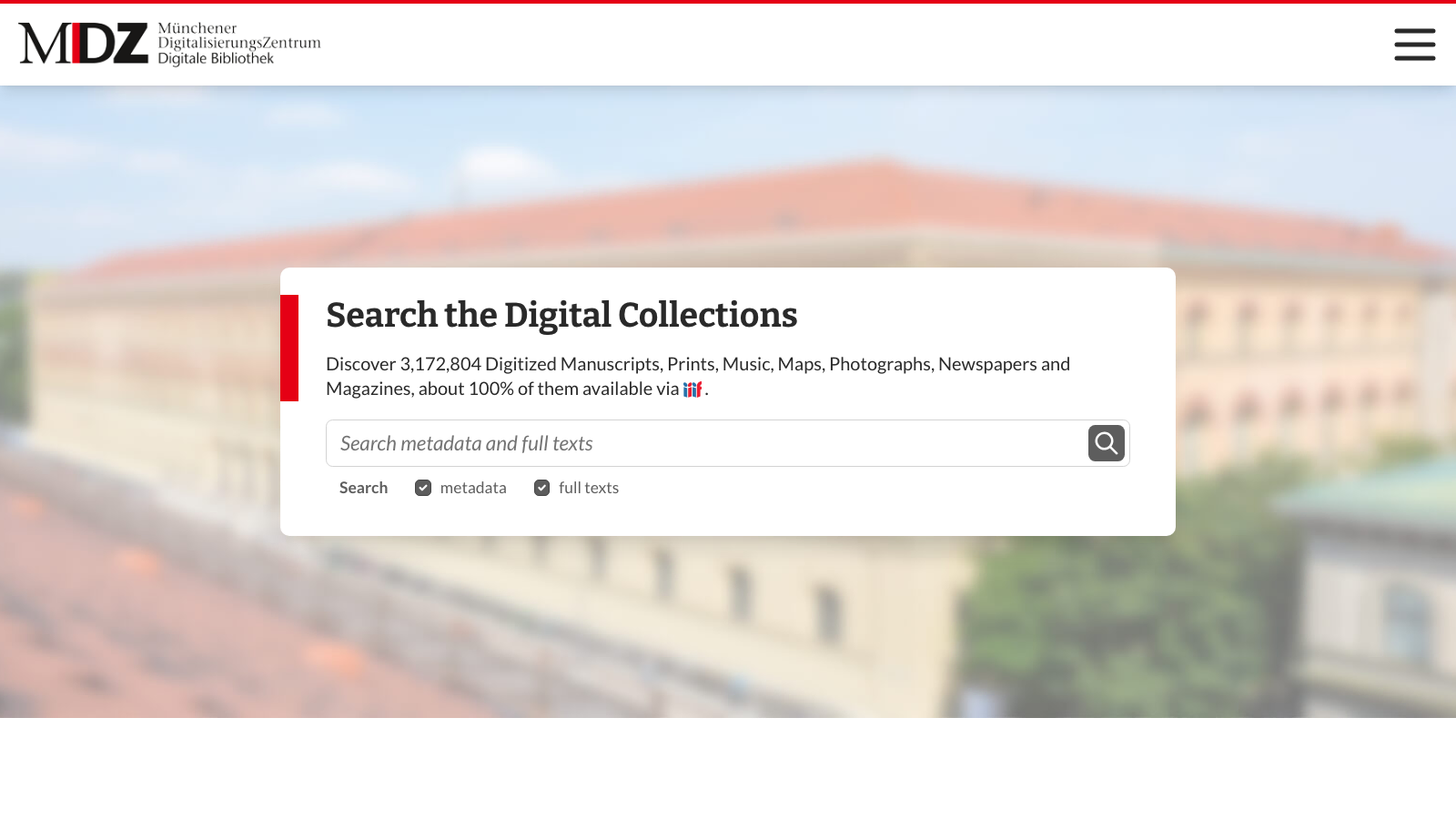 Screenshot of Digitale Sammlungen