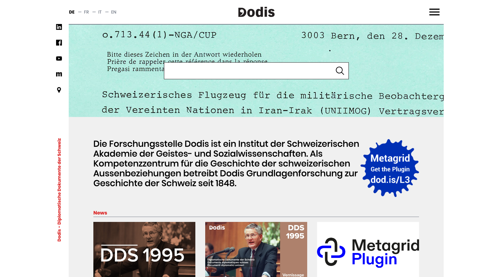 Screenshot of Diplomatic Documents of Switzerland