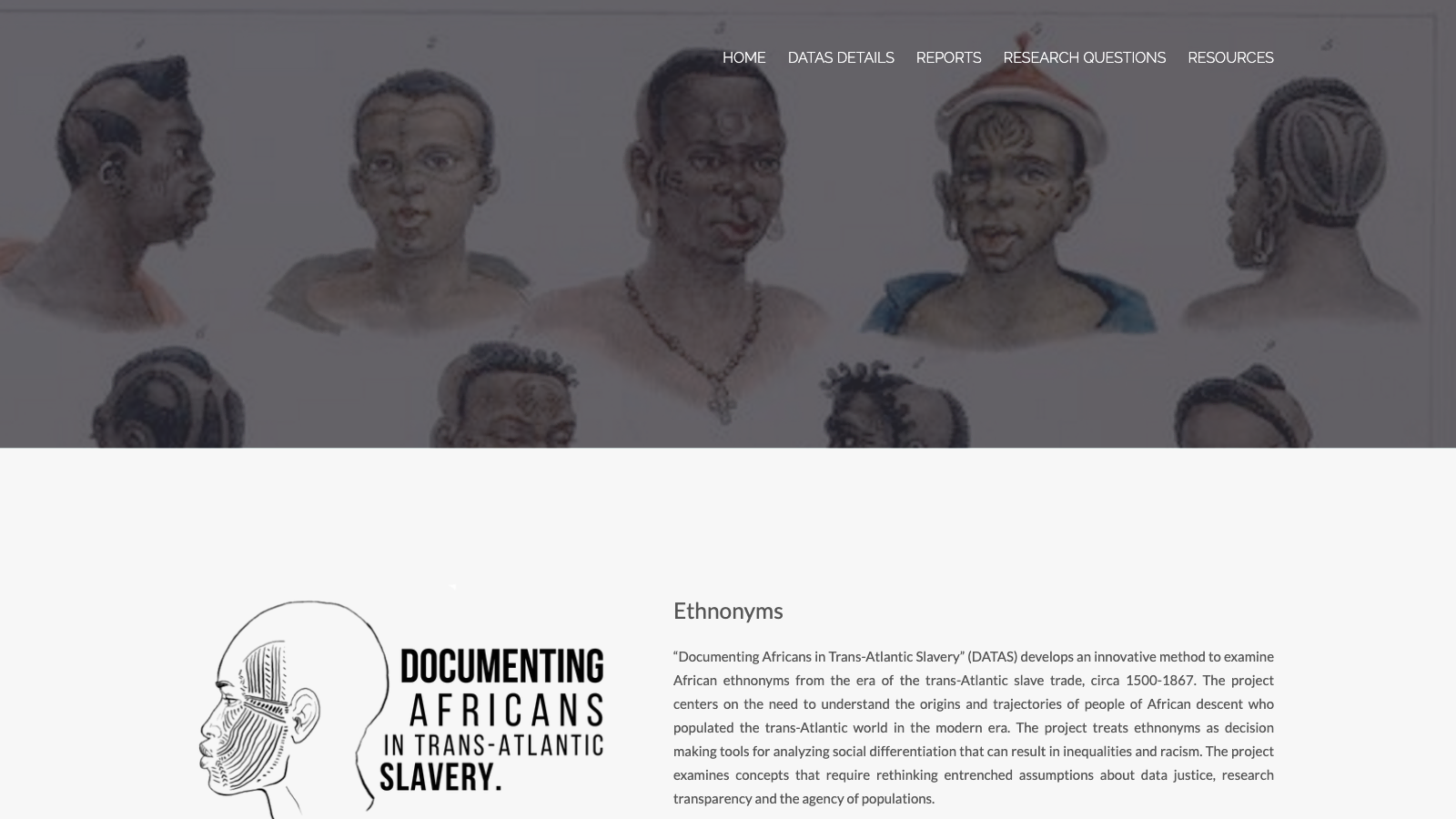 Screenshot of DATAS Homepage