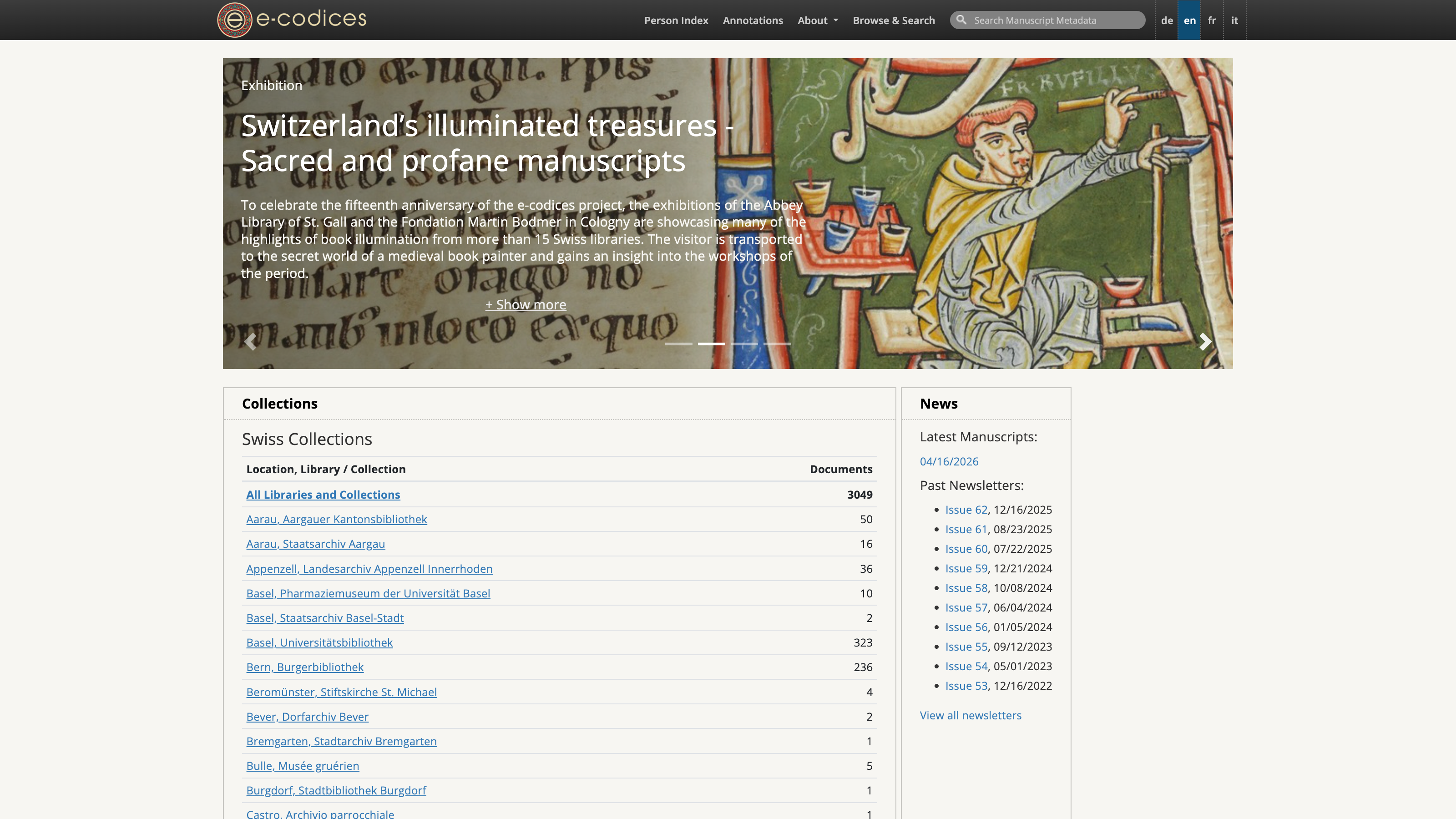Screenshot of e-codices