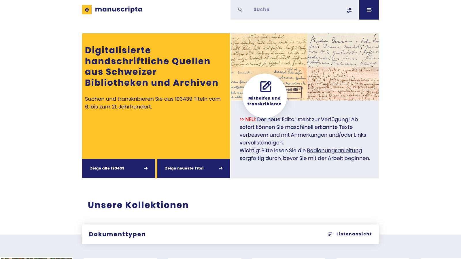 Screenshot of e-manuscripta