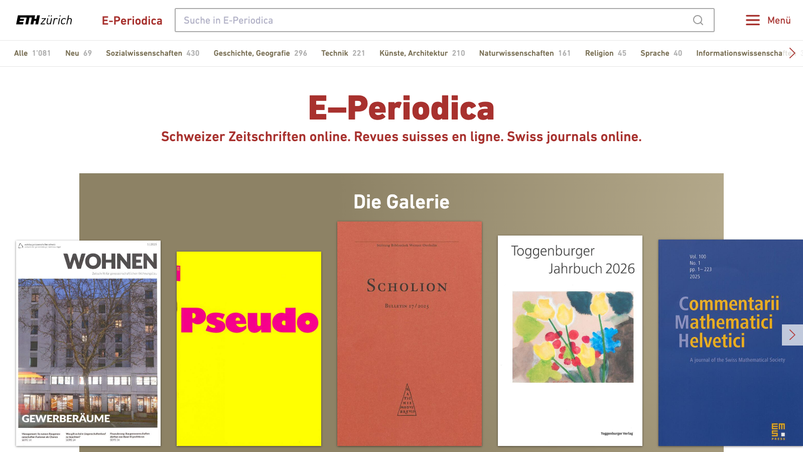 Screenshot of E-Periodica