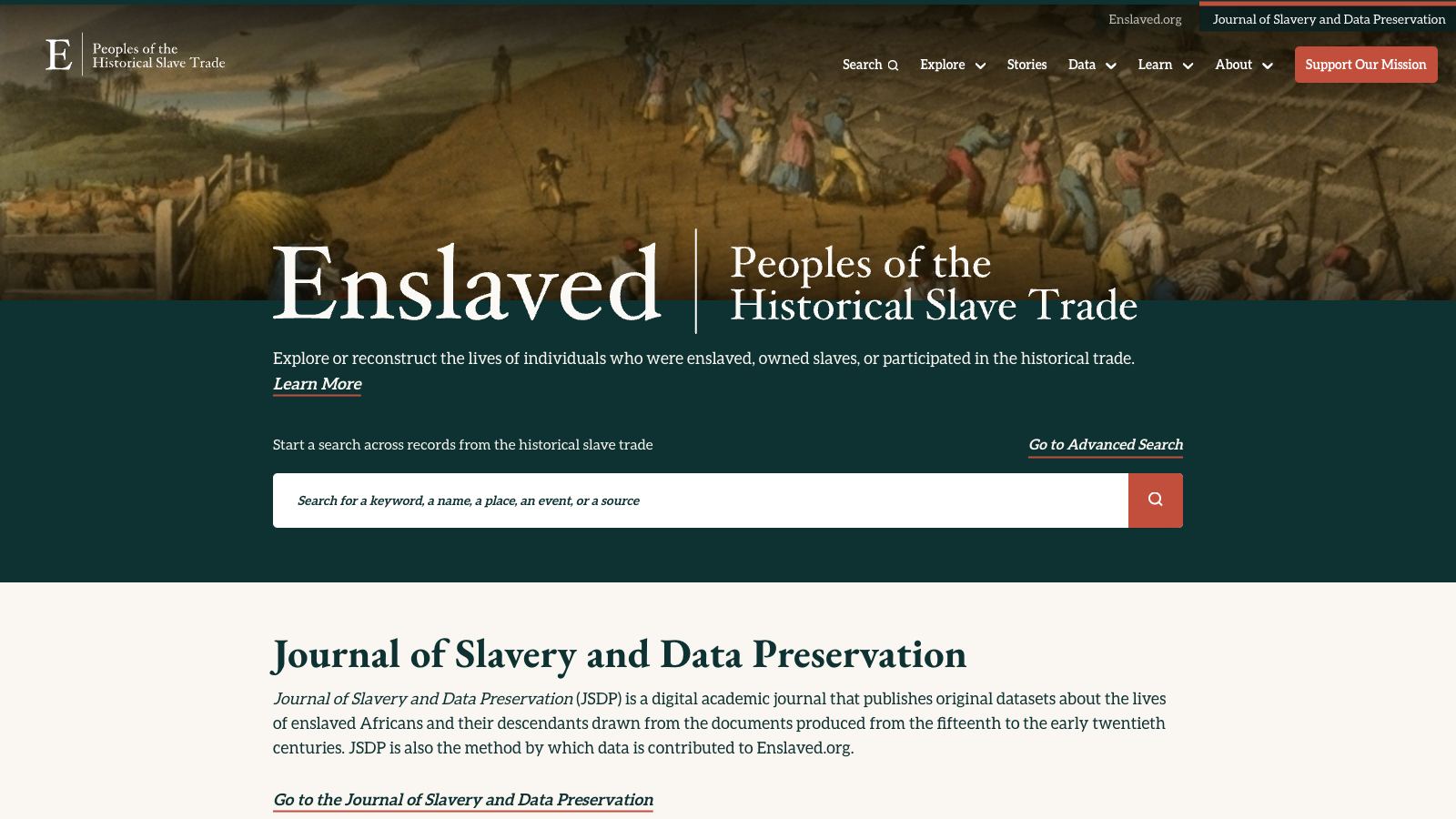 Screenshot of Enslaved.org Homepage