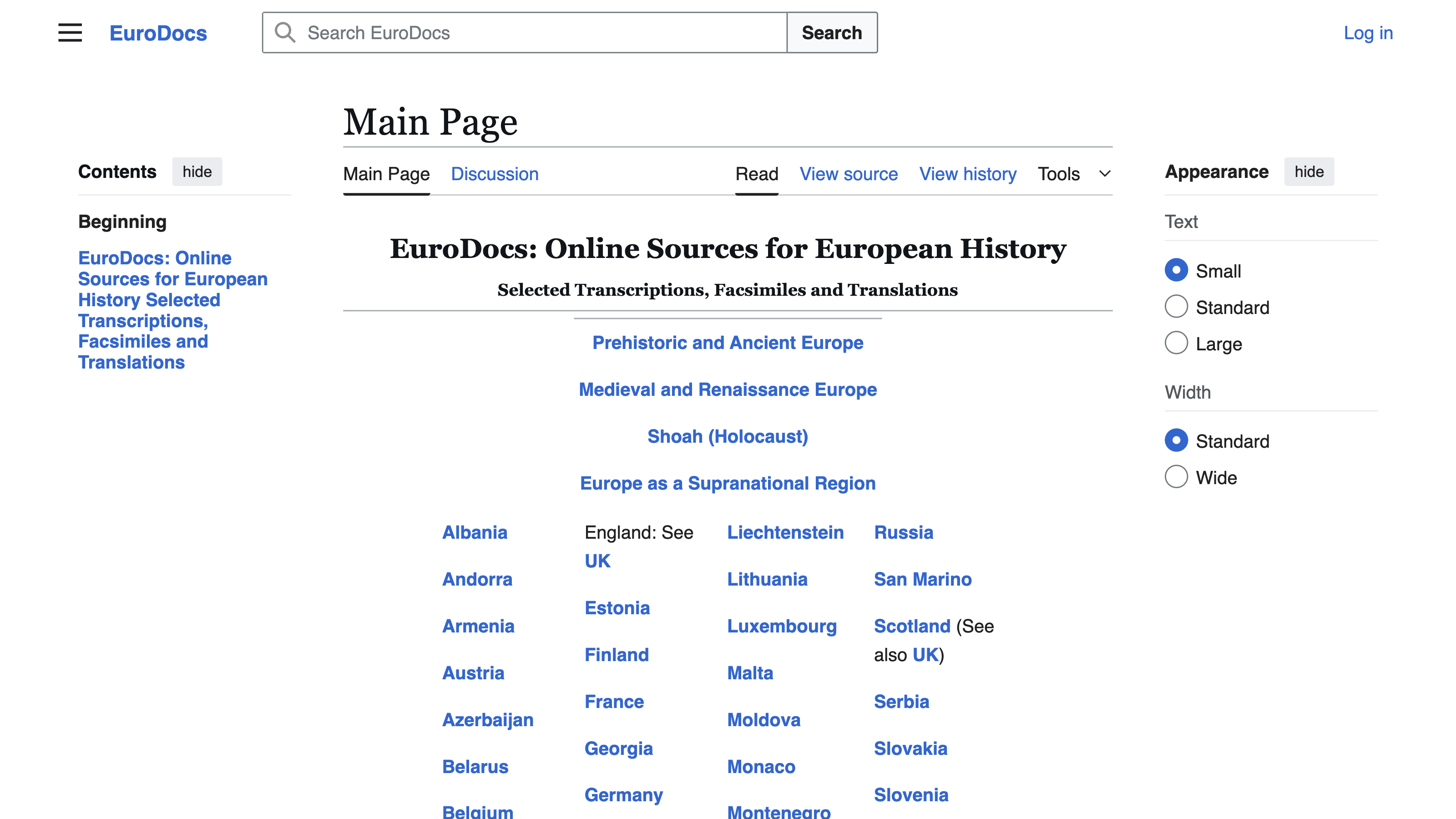 Screenshot of EuroDocs – Online Sources for European History