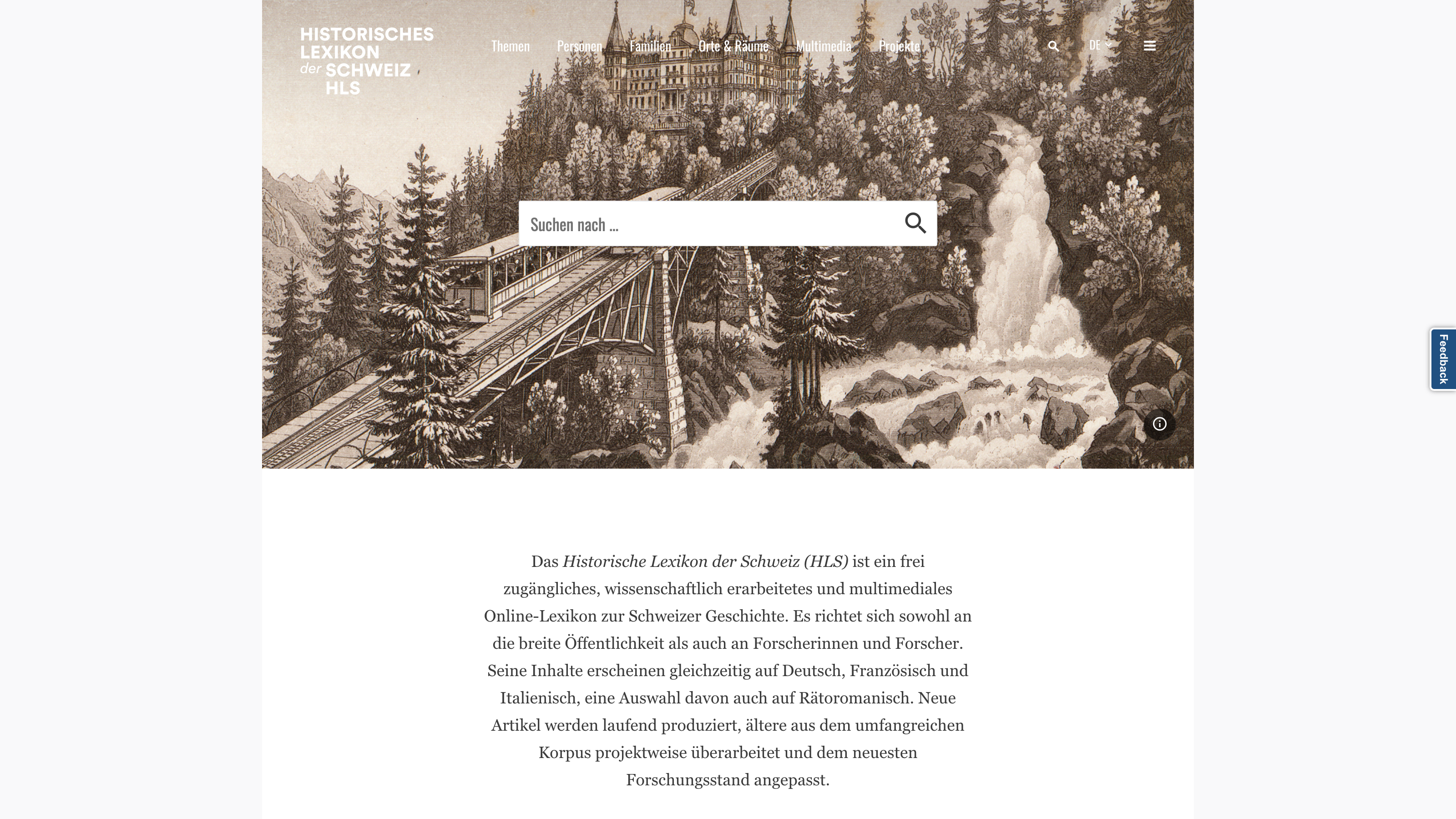 Screenshot of Historical Encyclopedia of Switzerland