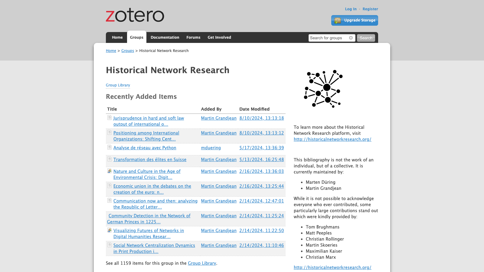 Screenshot of Historical Network Research