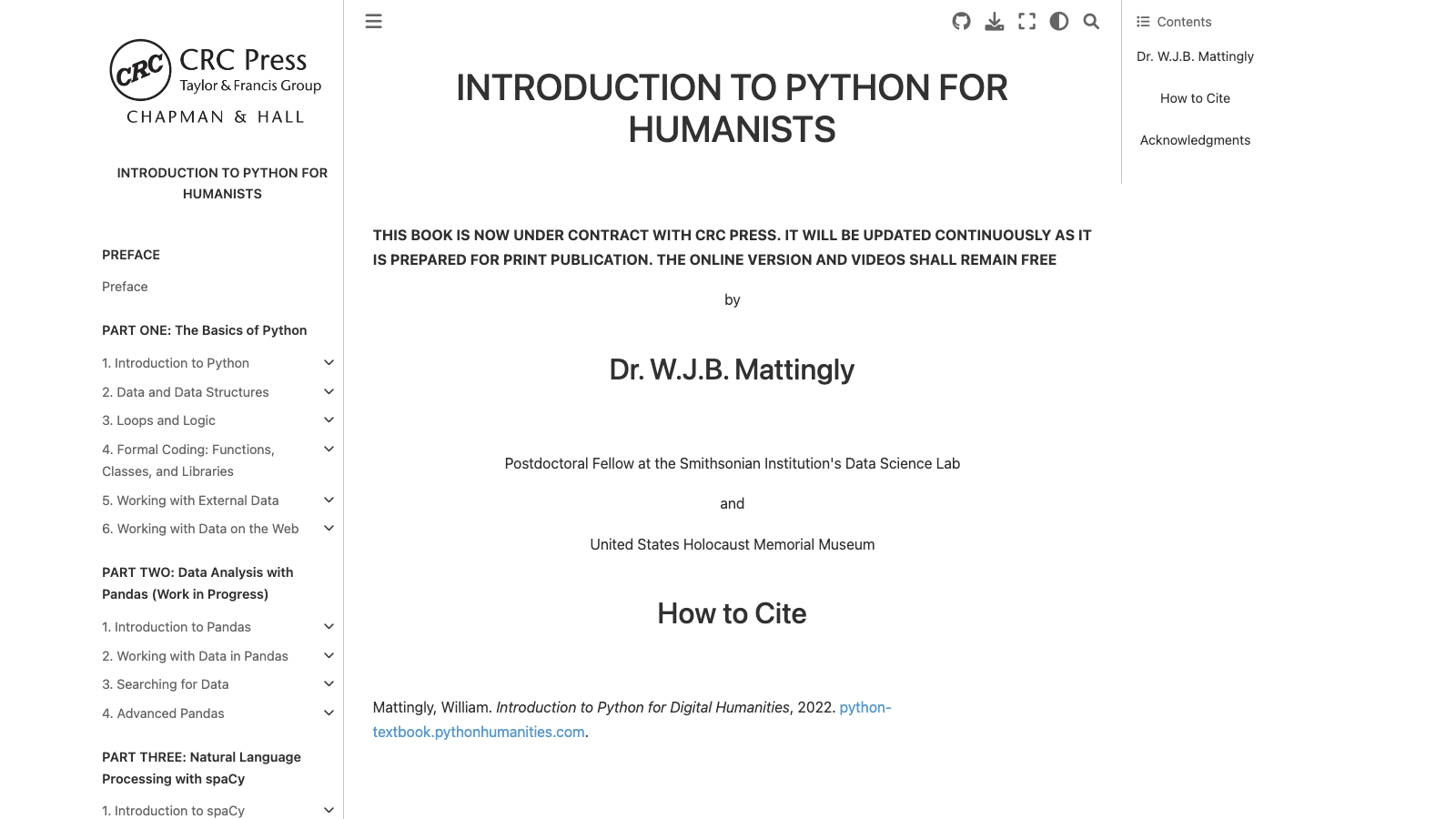 Screenshot of Introduction to Python for Humanists