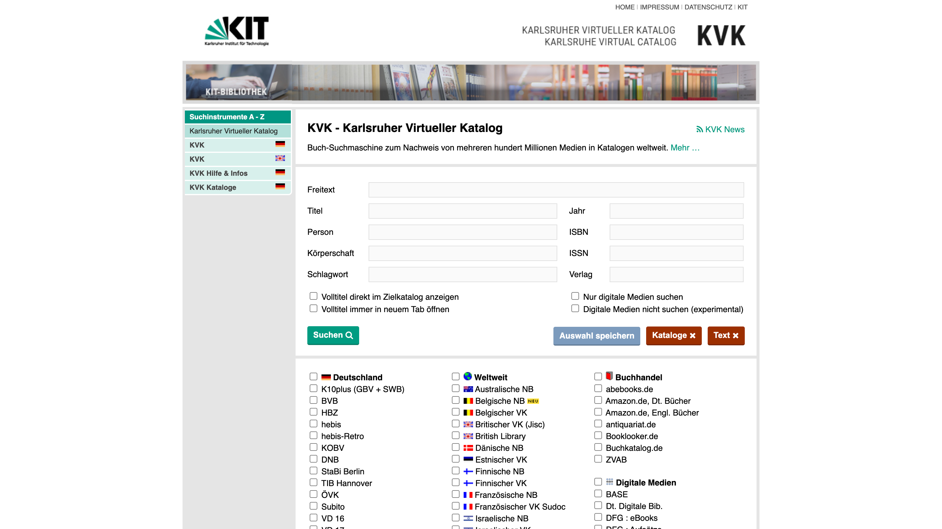 Screenshot of Karlsruher Virtueller Katalog