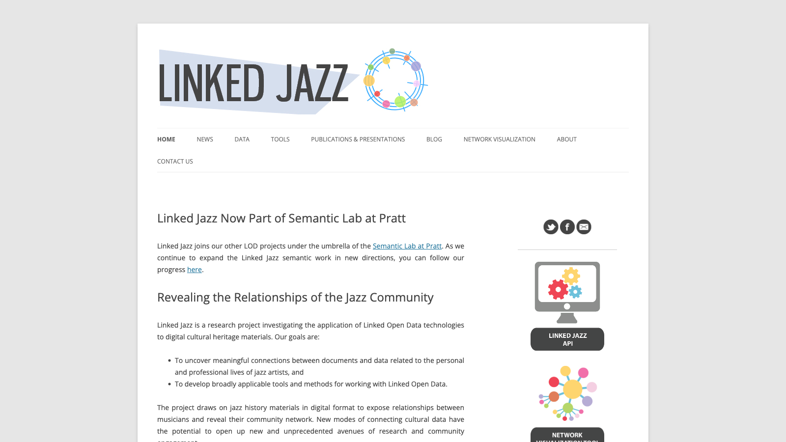 Screenshot of Linked Jazz Homepage