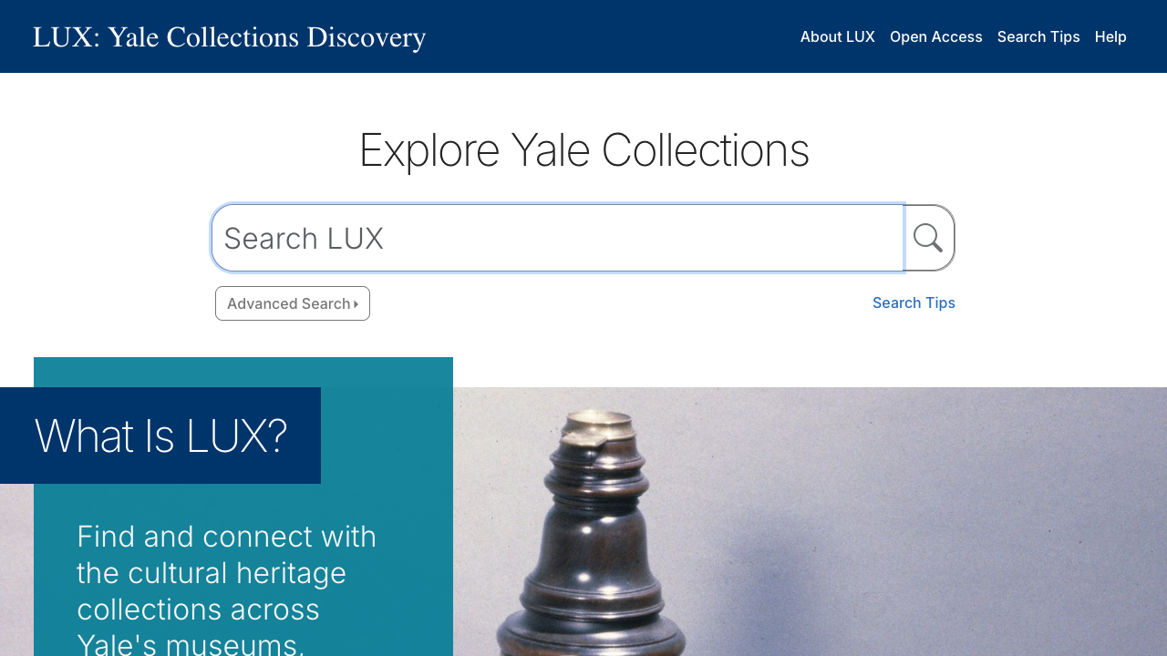 Screenshot of LUX: Yale Collections Discovery