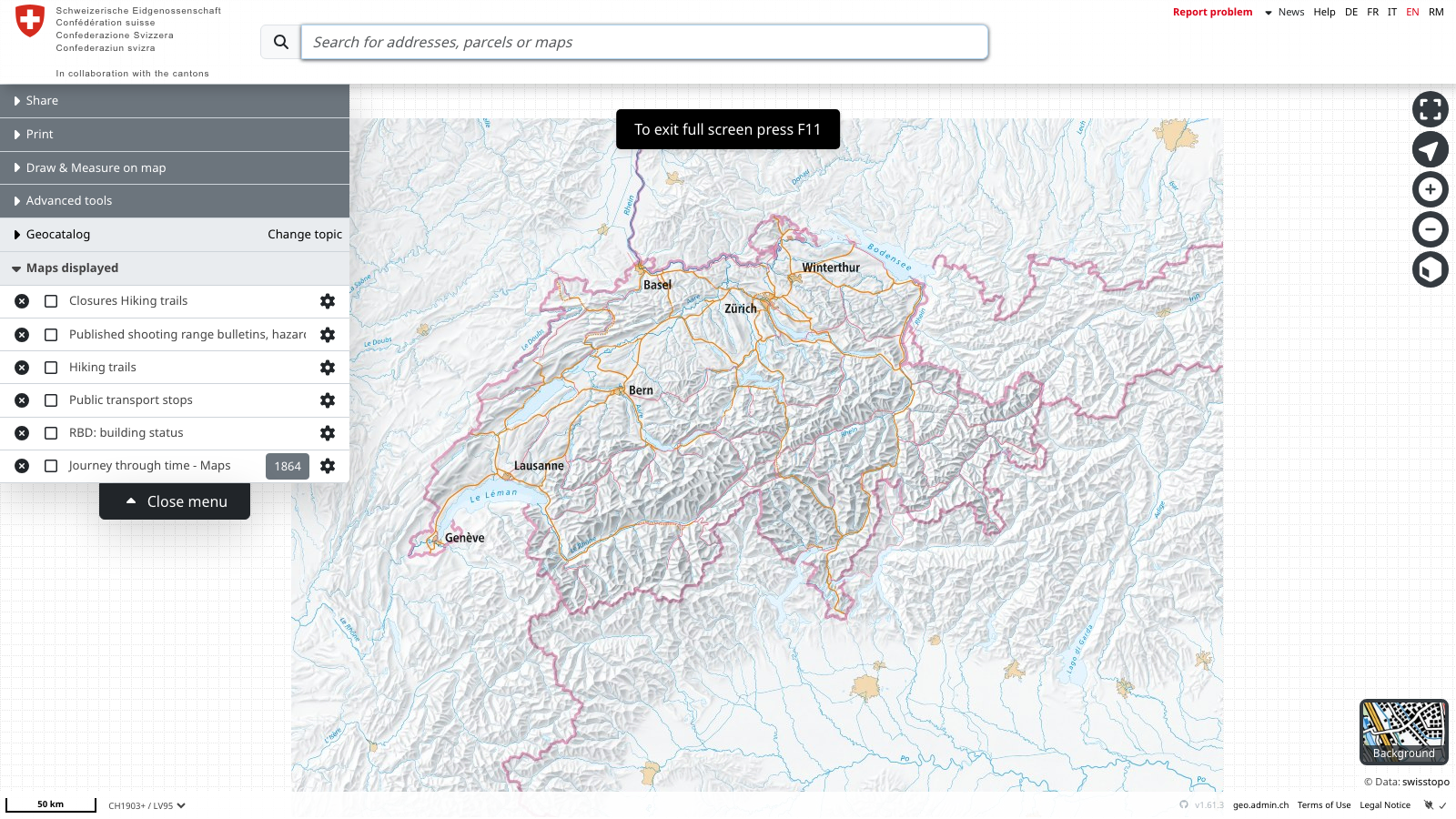 Screenshot of map.geo.admin.ch