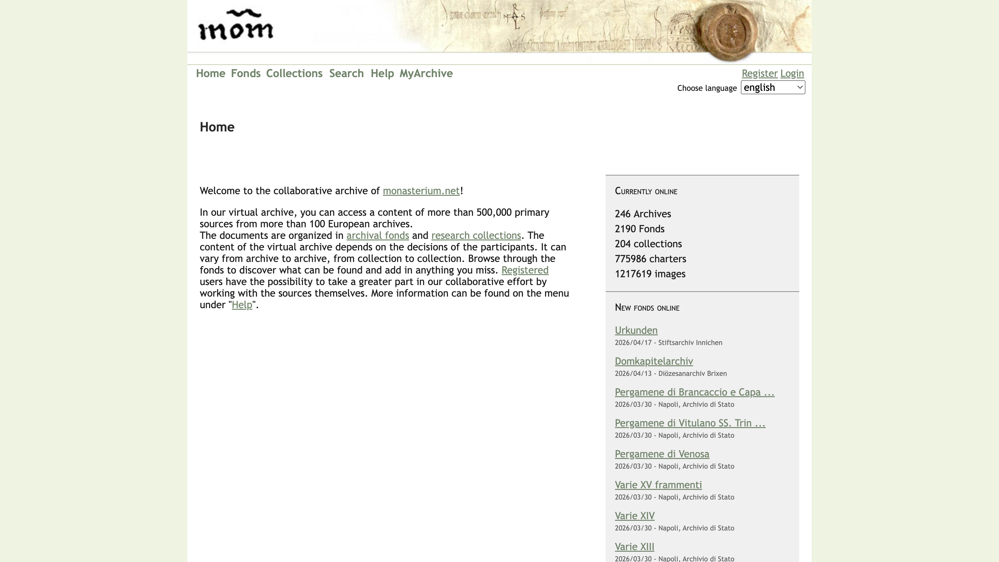 Screenshot of Monasterium