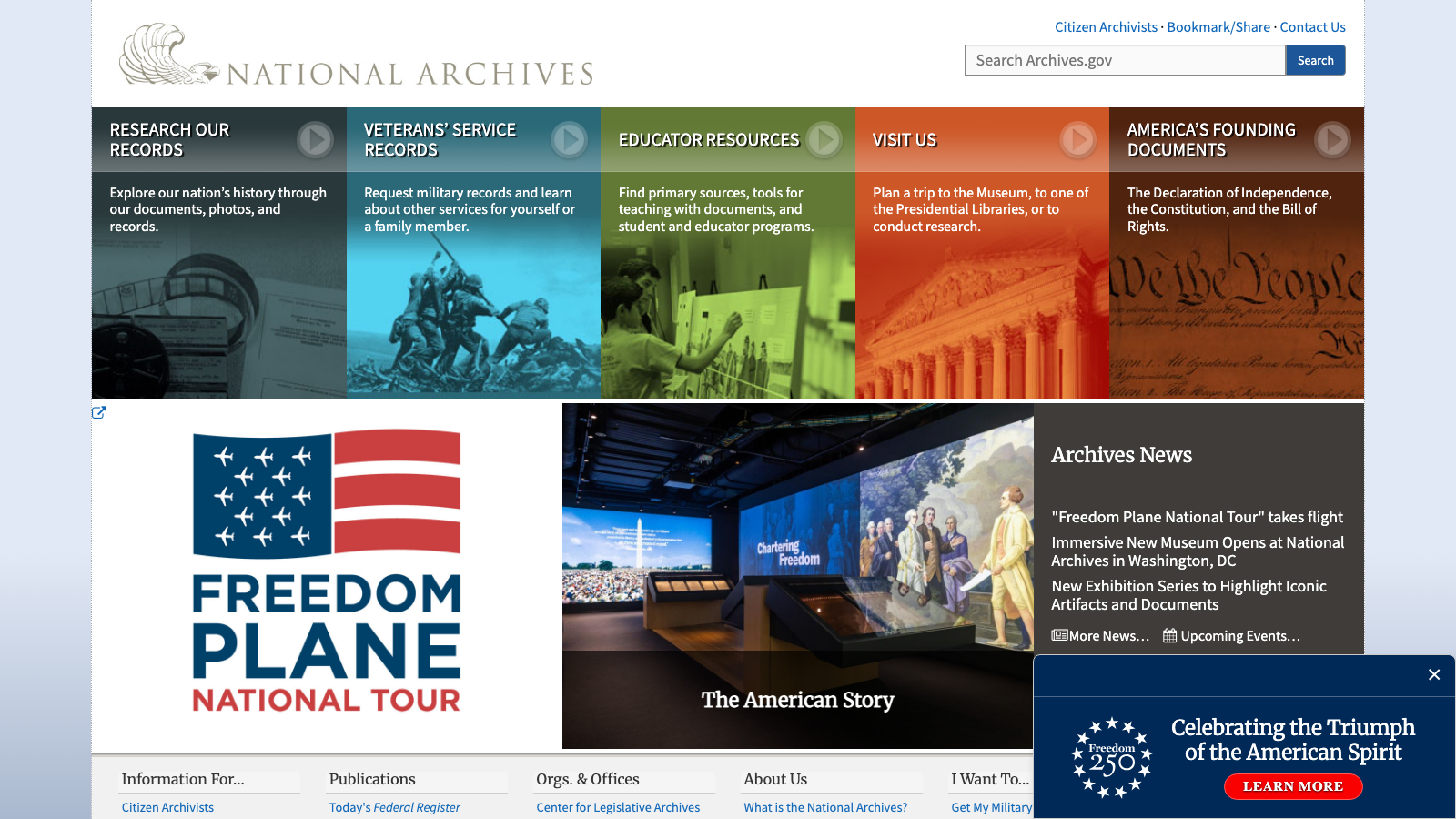 Screenshot of National Archives