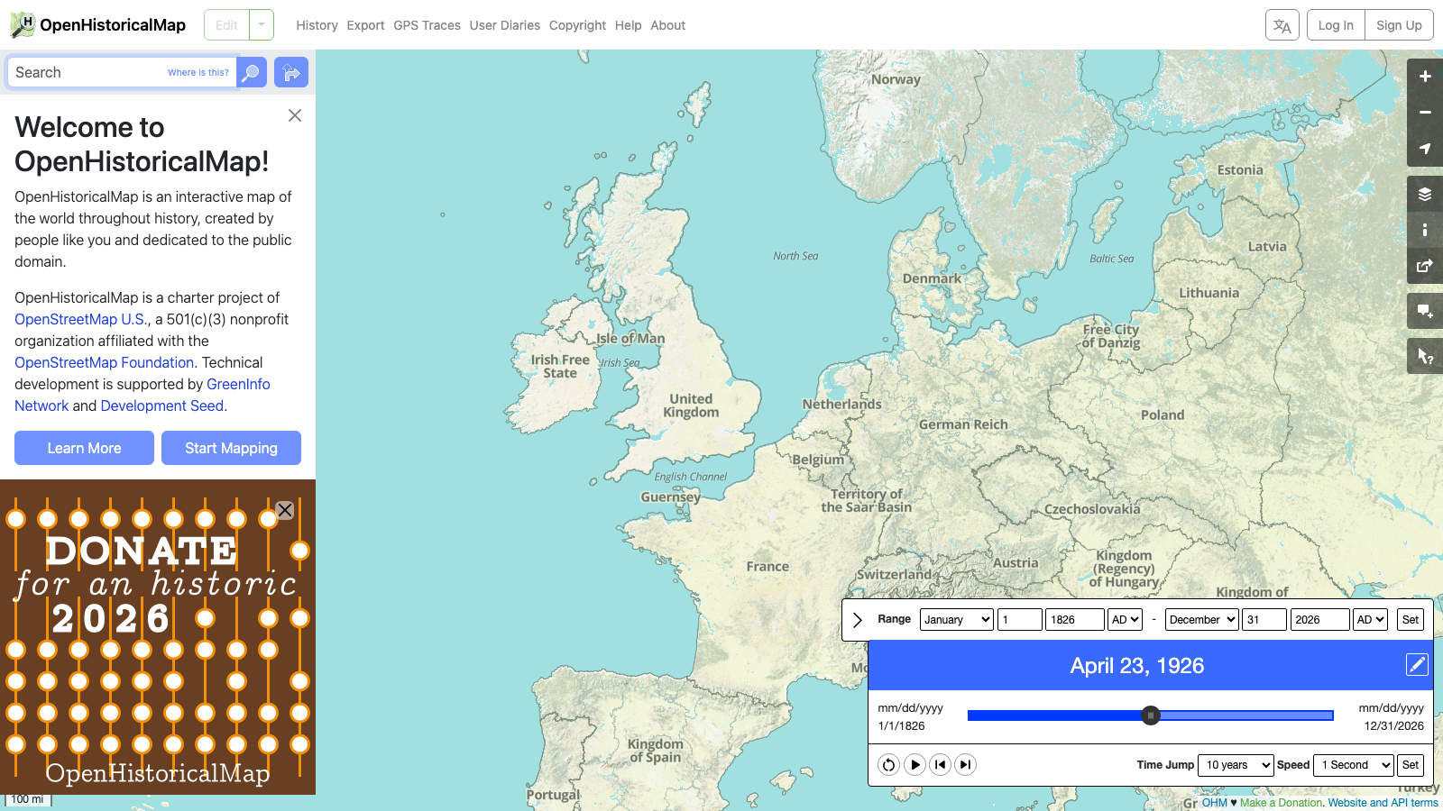 Screenshot of OpenHistoricalMap