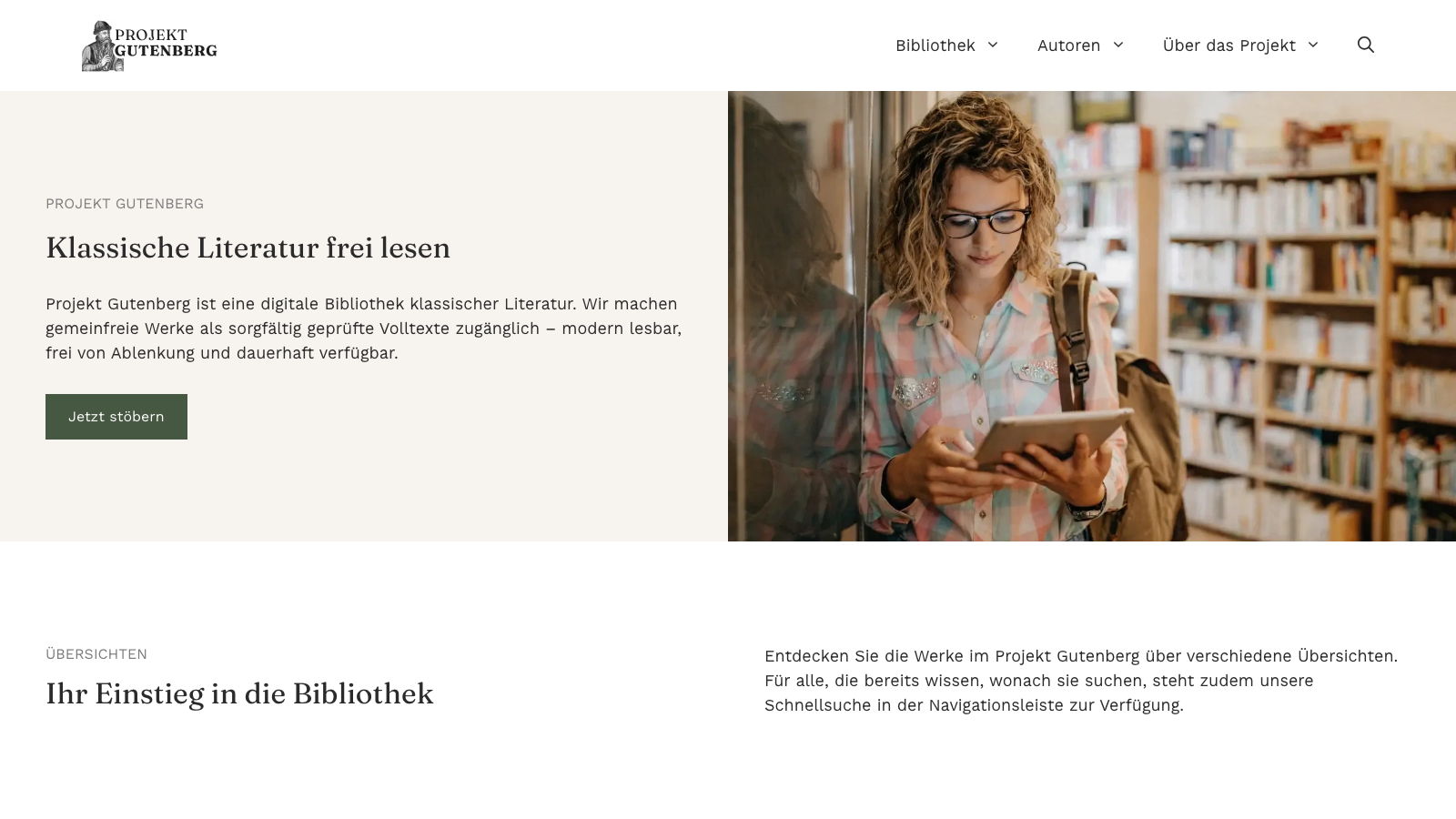 Screenshot of Projekt Gutenberg