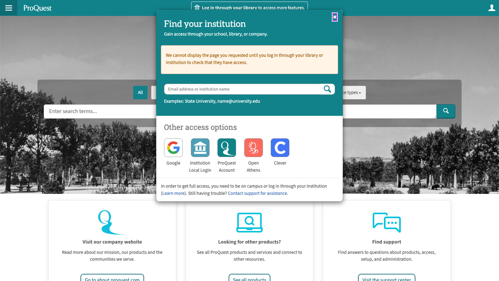 Screenshot of ProQuest
