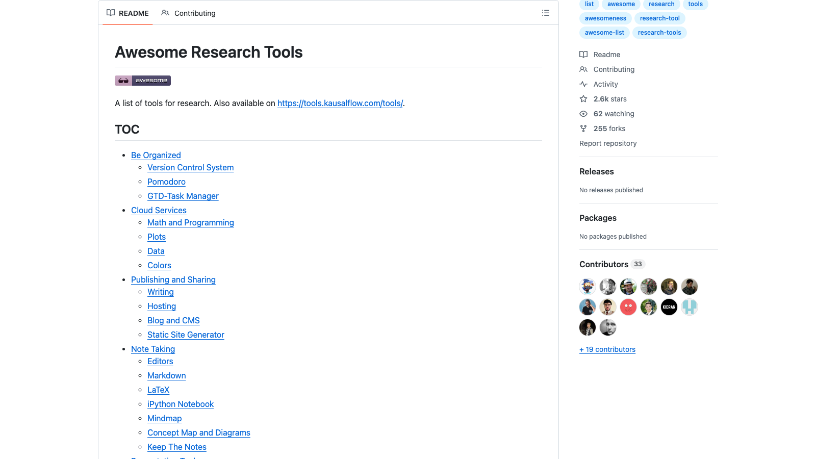 Screenshot of Research Tools