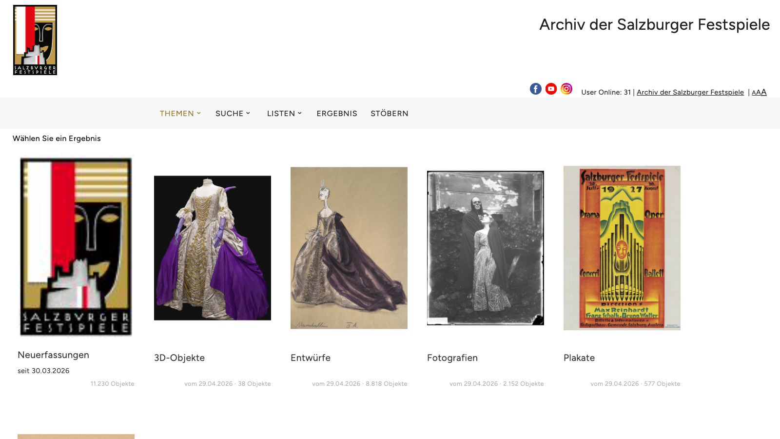 Screenshot of Salzburg Festival Archives