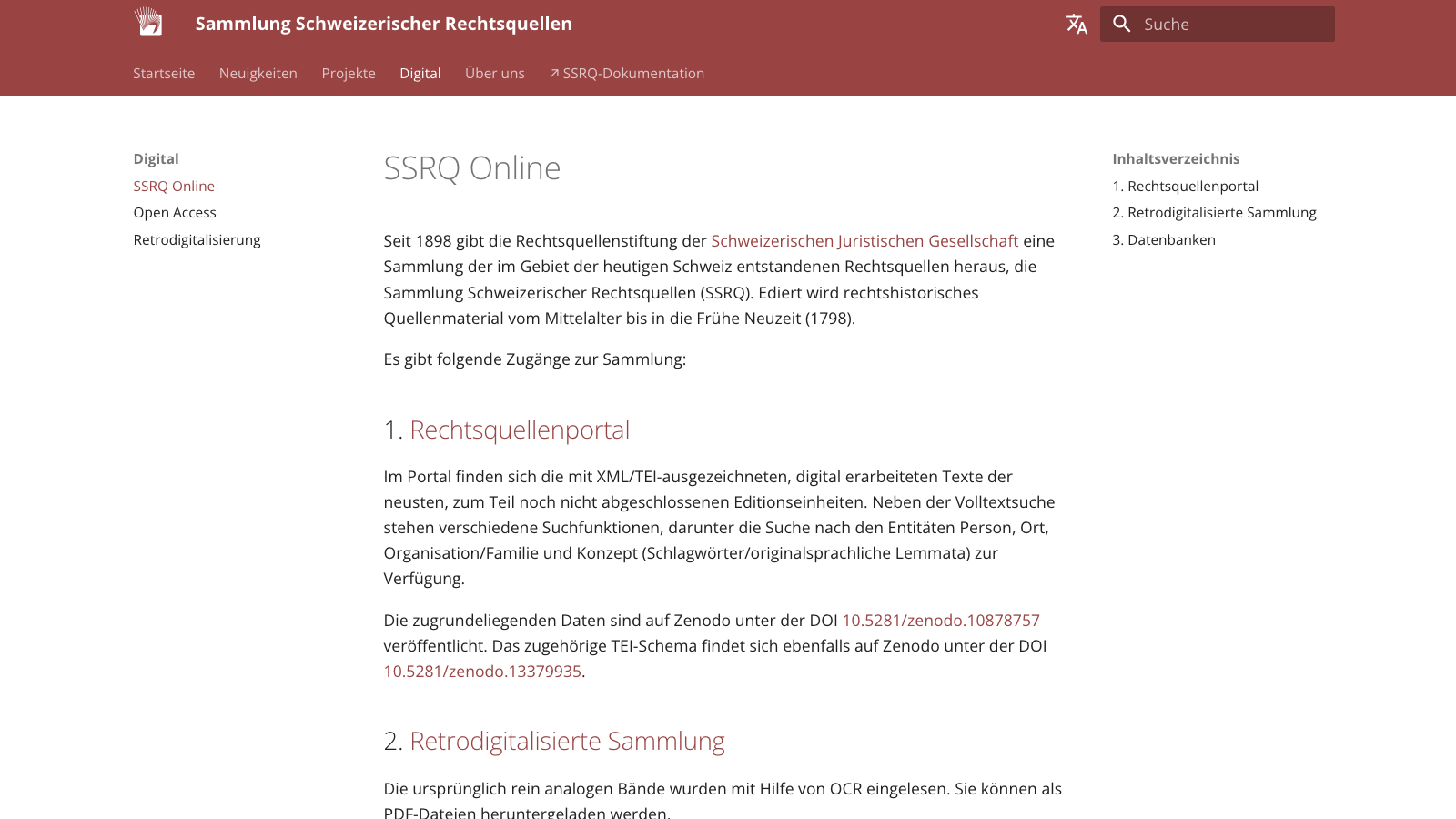 Screenshot of Sammlung Schweizerischer Rechtsquellen online