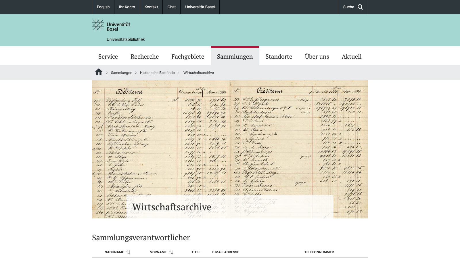 Screenshot of Schweizerisches Wirtschaftsarchiv