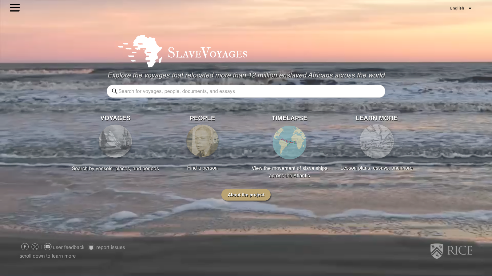 Screenshot of Slave Voyages Homepage