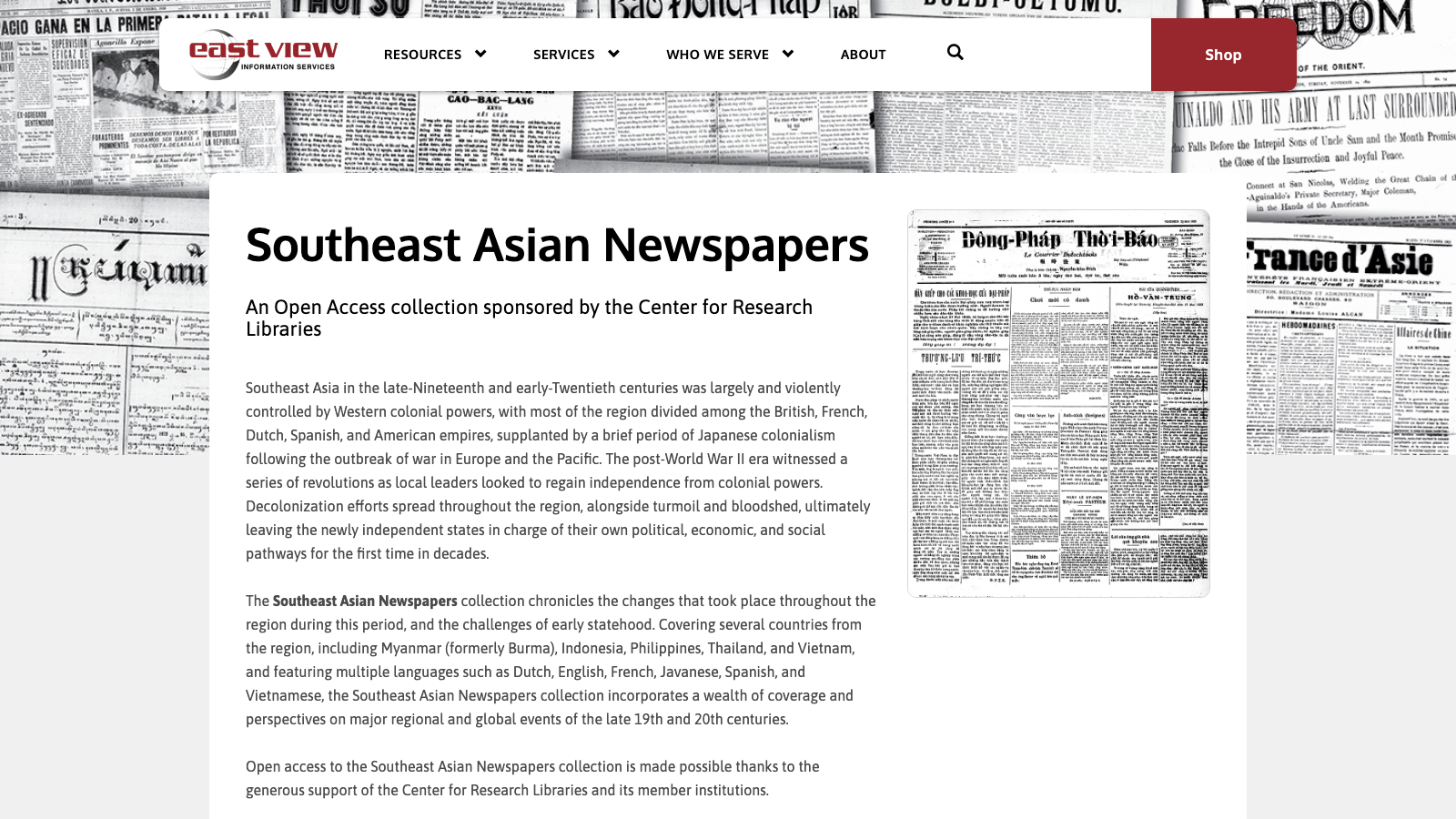 Screenshot of Southeast Asian Newspapers