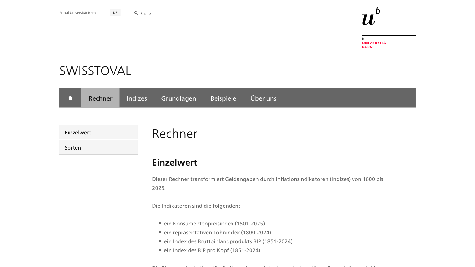 Screenshot of SWISSTOVAL