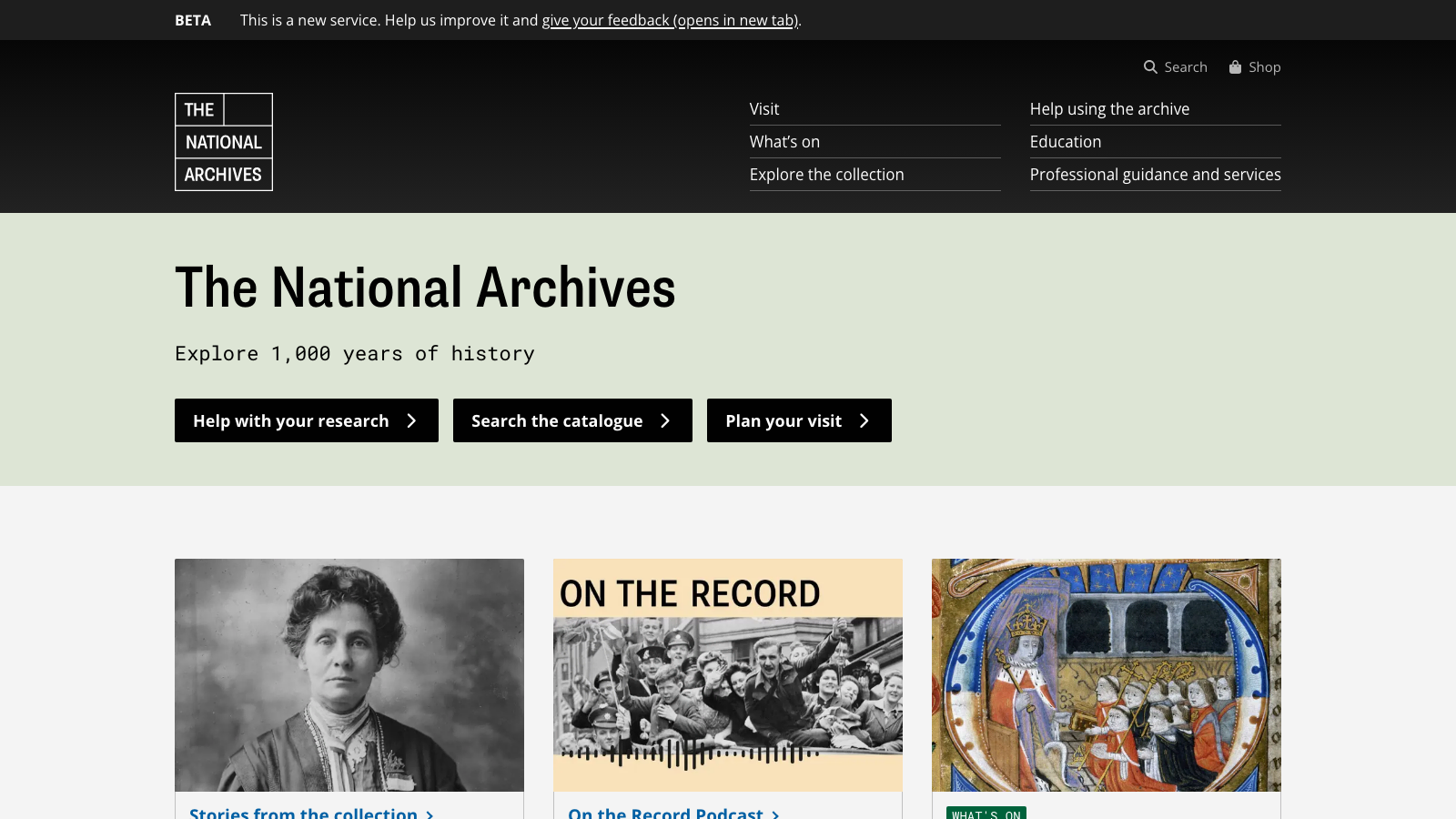 Screenshot of The National Archives