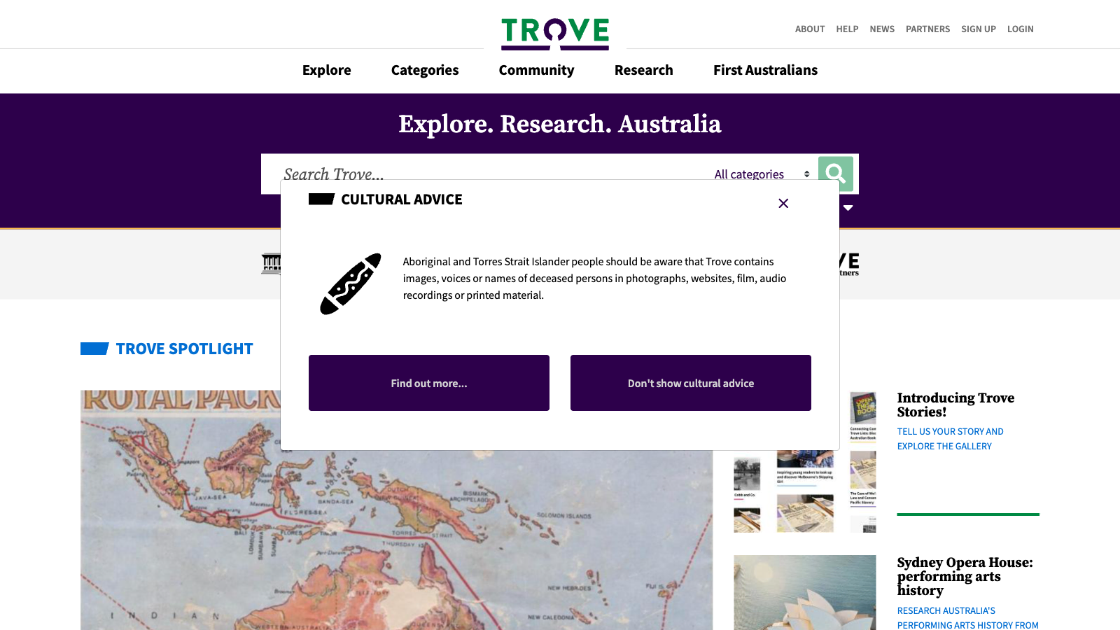 Screenshot of Trove Homepage