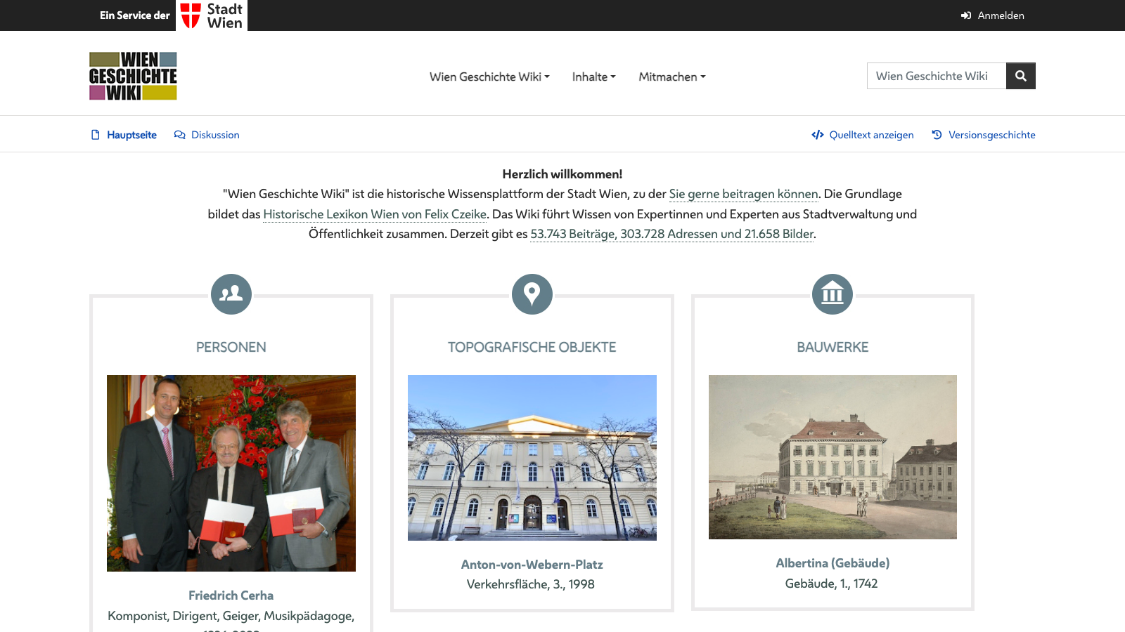 Screenshot of Wien Geschichte Wiki