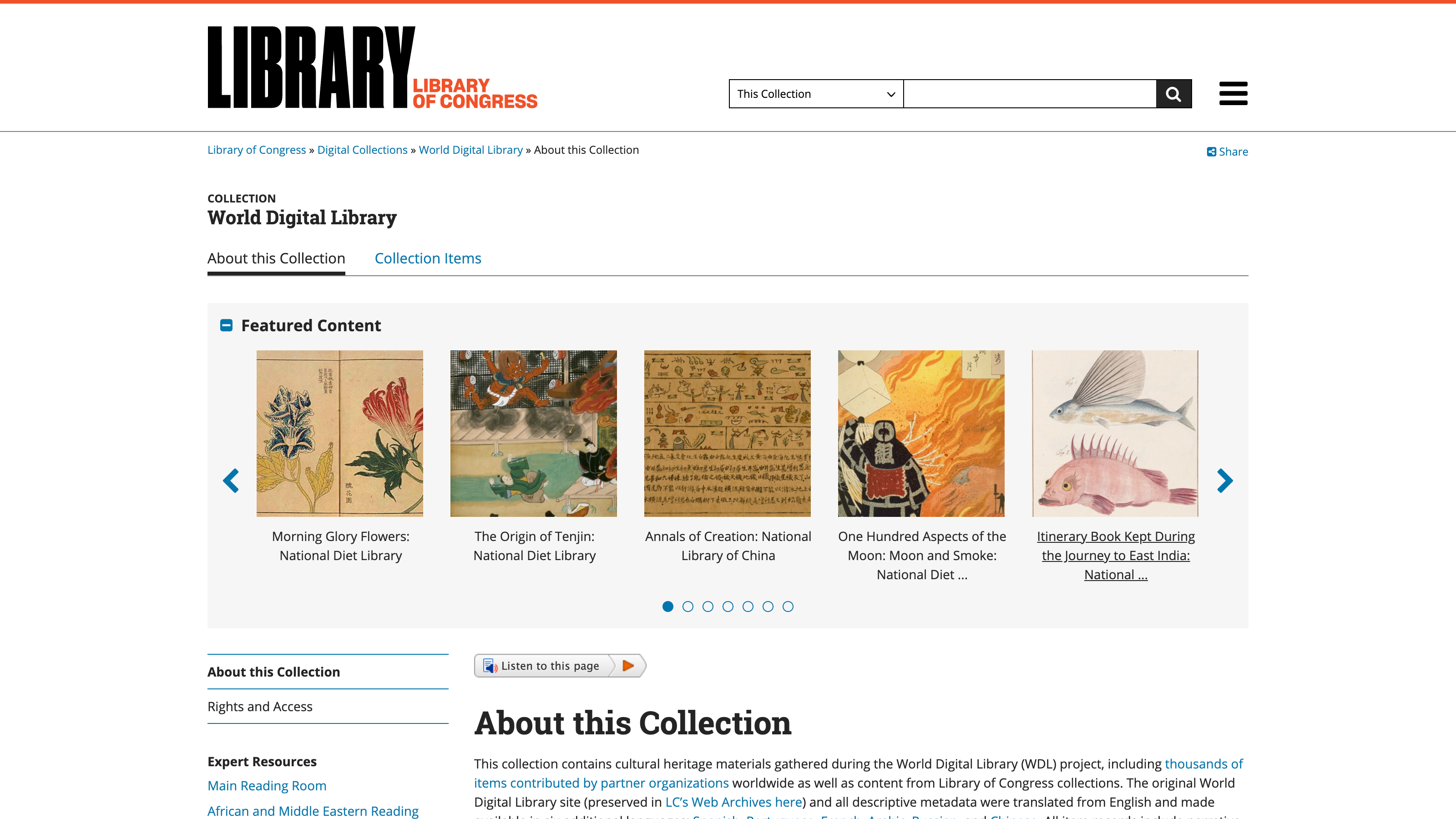 Screenshot of World Digital Library