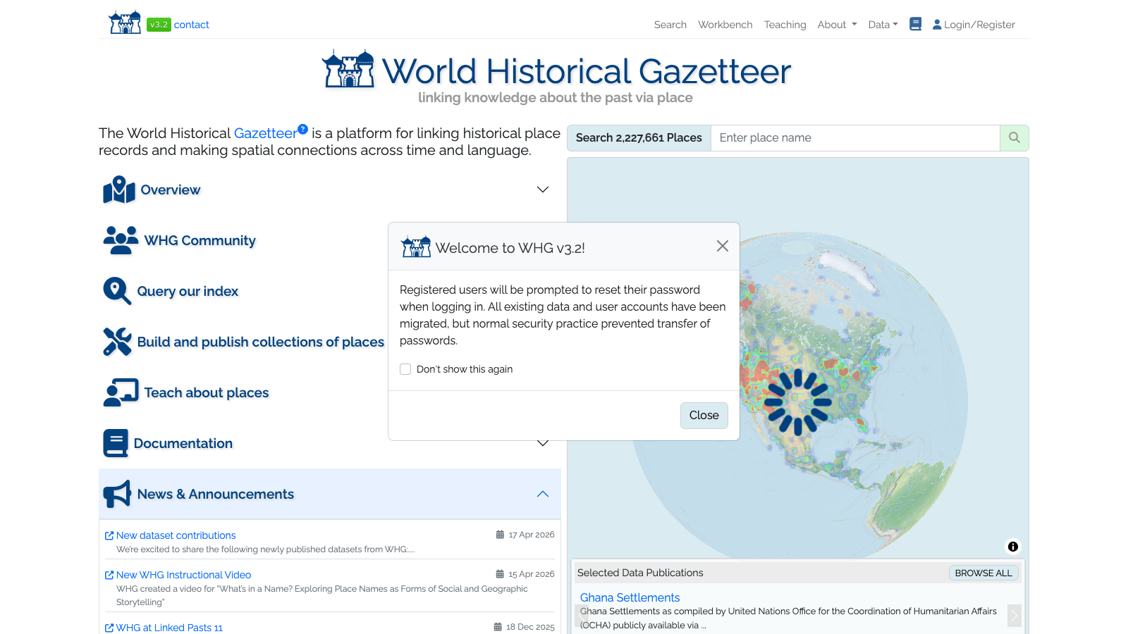 Screenshot of World Historical Gazeteer