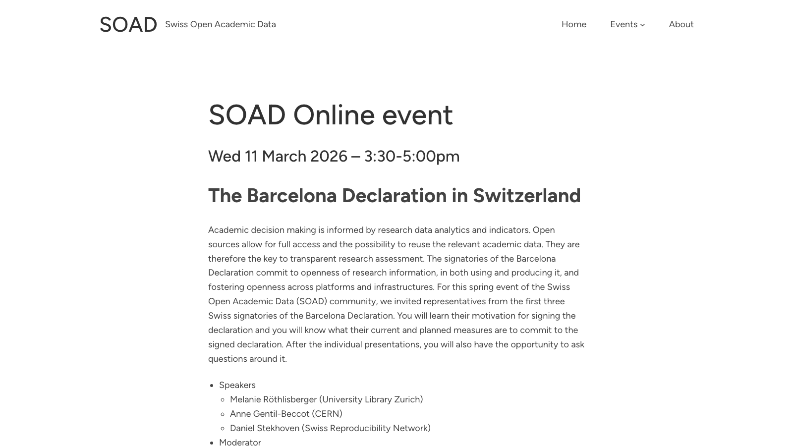 SOAD online event announcement for the Barcelona Declaration session